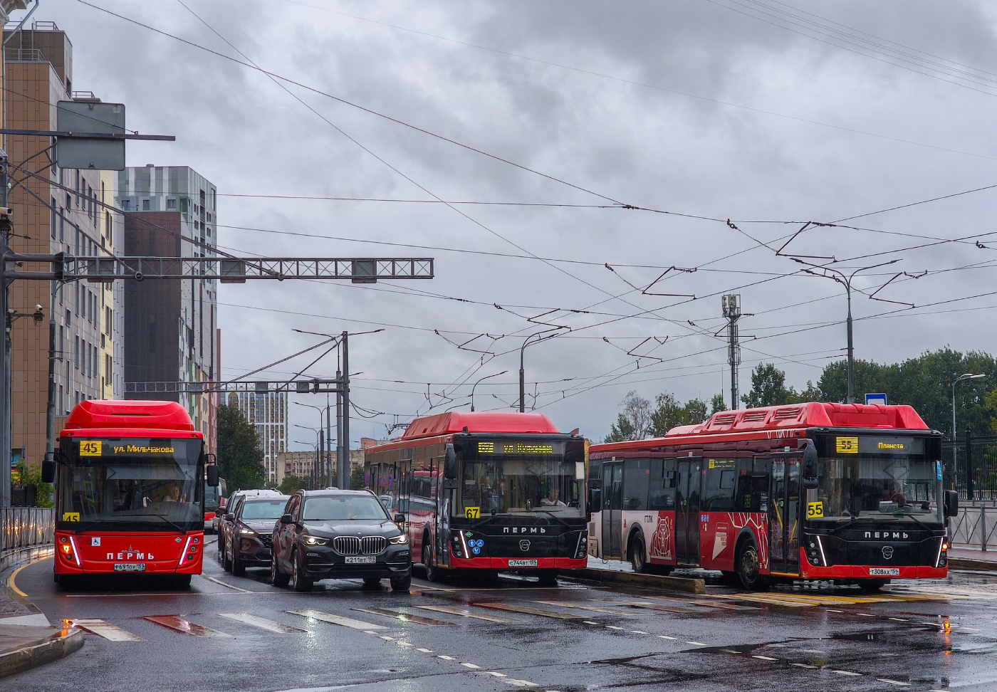 МАЗ-203.948 № Р 691 ОУ 159; ЛиАЗ-5292.67 (CNG) № С 744 ВТ 159; ЛиАЗ-5292.67 (CNG) № Т 308 АХ 159