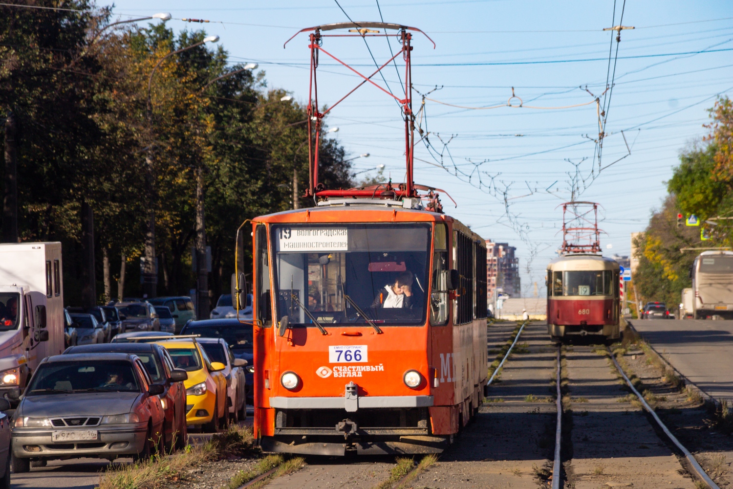 Tatra T6B5SU № 766; Tatra T6B5SU № 767; Tatra T3SU № 666; Tatra T3SU № 680